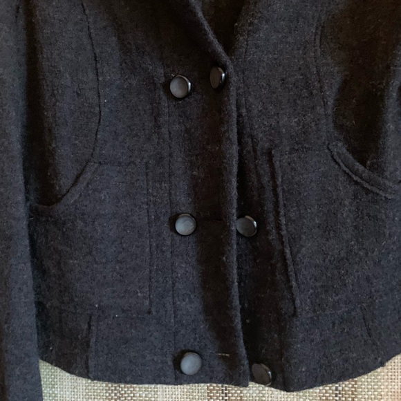 CAbi Wool Jacket Coat Buttons Woman Size Small Black Grey Short Fashion Coat - Picture 2 of 4